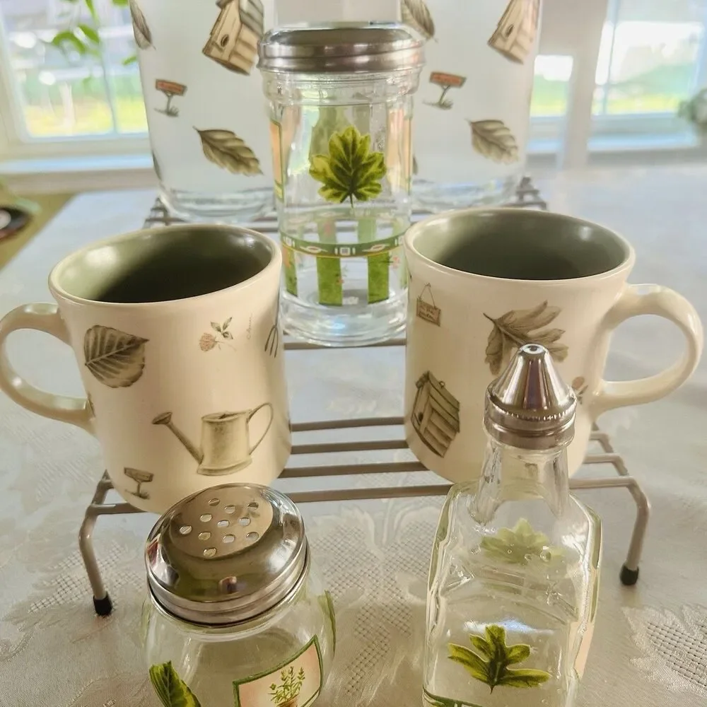 VTG Libbey Pfaltzgraff Naturewood 7pc Glassware Mug Lot Cruet Shaker Pristine